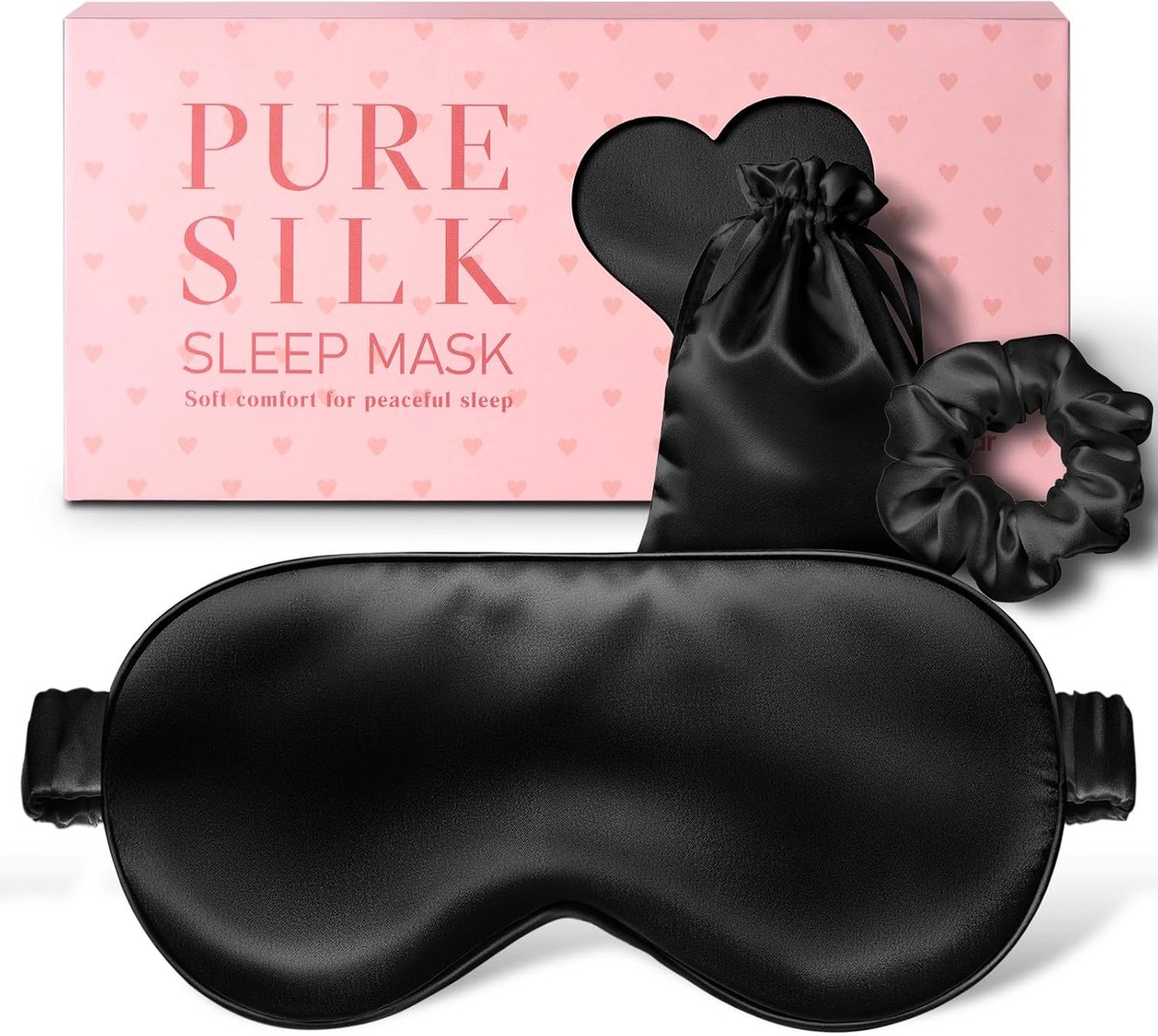 SnelShoppen - 100% Zijde Slaapmasker voor Volledige Lichtblokkering, 22 Momme Mulberry Zijde, Inclusief Zijde Haarband, Zwart, Perfect voor Slapen, Zi