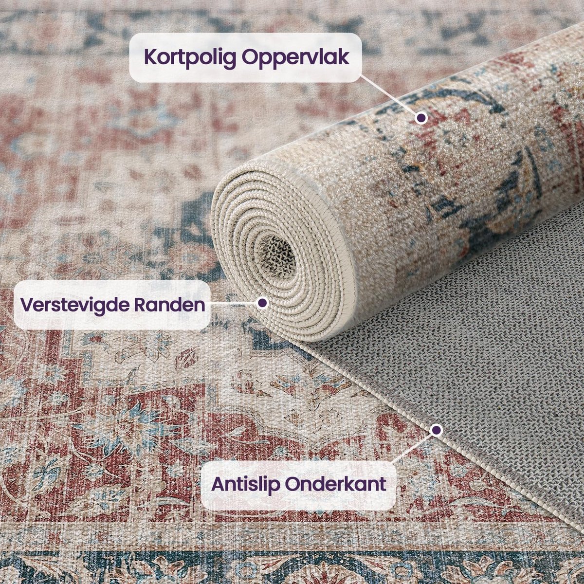 SnelShoppen - Lopers voor Hal 60 x 150cm, Antislip Vintage Vloerkleed, Wasbaar, Absorberend, Dun, Bloemmotief, Beige voor Keuken, Wasruimte, Entree