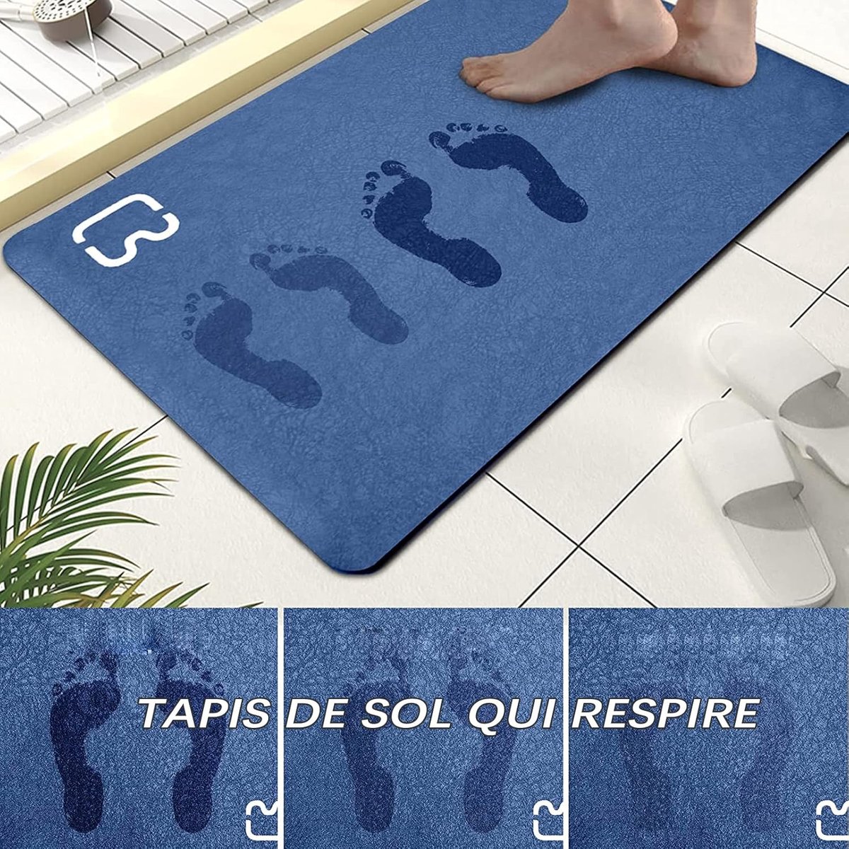 SnelShoppen - Diatomaceous Badmat - Super Absorberend en Sneldrogend - Antislip Douchemats - Badsteenmat 60x90 cm - Donkerblauw - Machinewasbaar