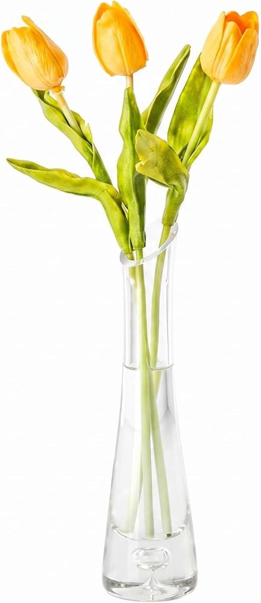 SnelShoppen - 23cm Handmade Blown Art Button Glas Vaas - Duidelijke Glazen Bloemenvase - Enkele Steel Vazen - Decoratieve Button Vaas voor Bruiloft, T