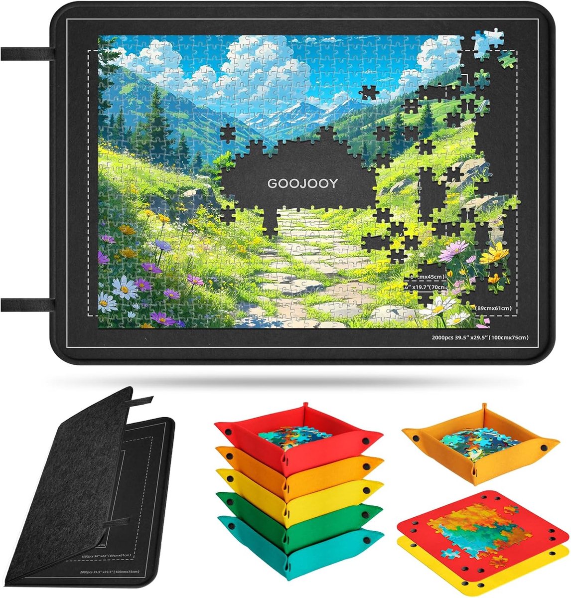 SnelShoppen - Puzzel Bord voor 2000 Stukken – 105 x 80cm Vouwbaar, Lichtgewicht Vilt Bord; Draagbare Puzzel Accessoires met 8 Sorteerdozen voor Volwas