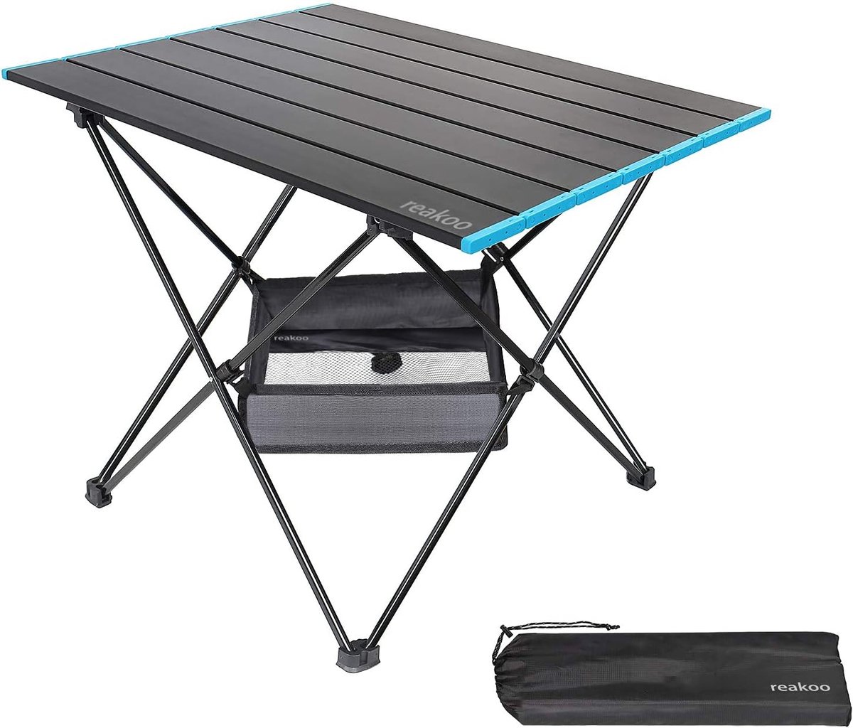 SnelShoppen - Campingtafel met Aluminium Bovenkant, Lichtgewicht Vouwbare Camping Tafel met Draagtas voor Buiten BBQ Picknick Koken Hiken Vissen met E
