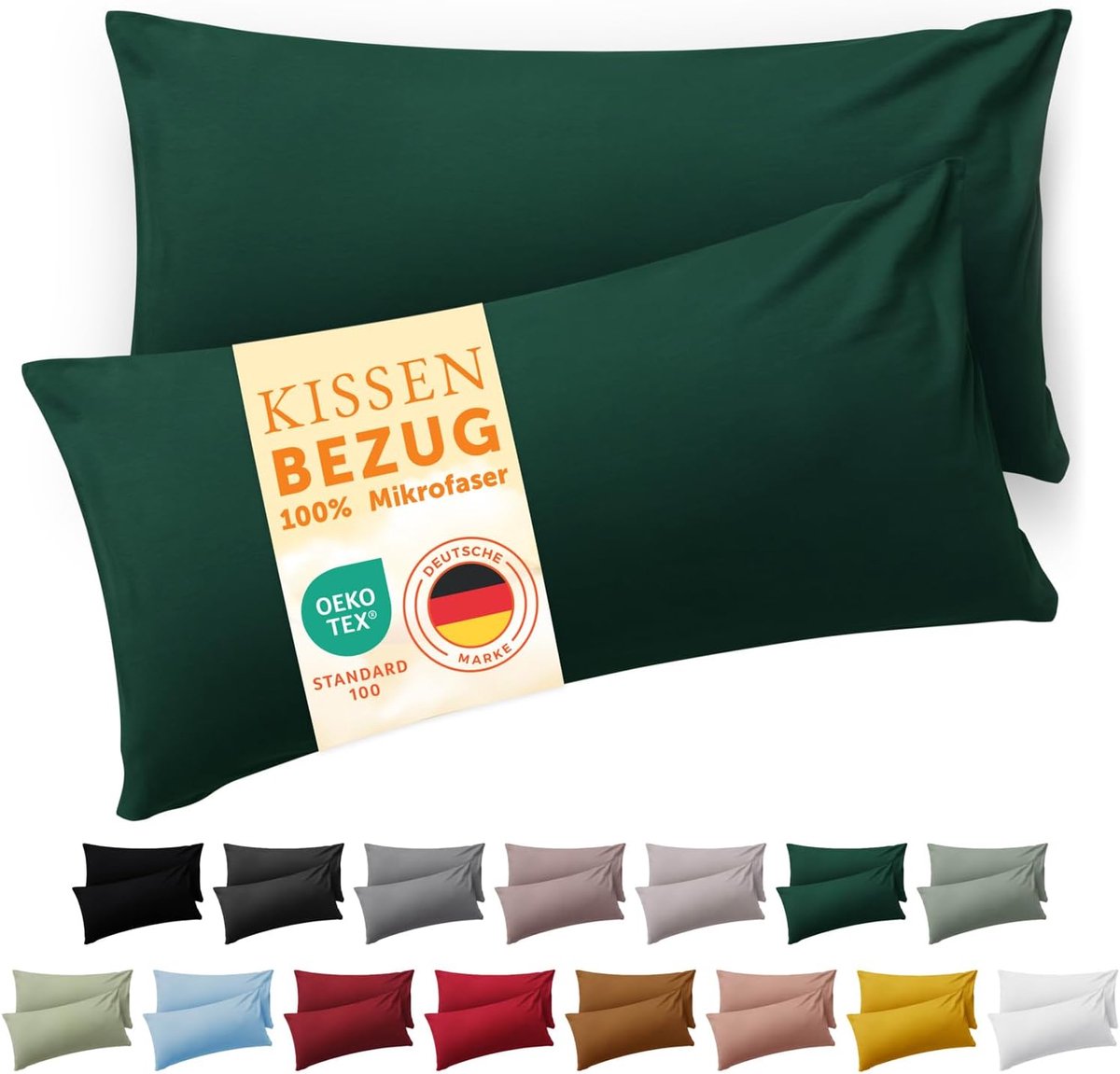 SnelShoppen - Set van 2 Donkergroene Kussenslopen 40 x 80 cm - Zachte Microfiber Kussenhoezen met Hotel Sluiting - Wasbaar en Oeko-Tex Gecertificeerd
