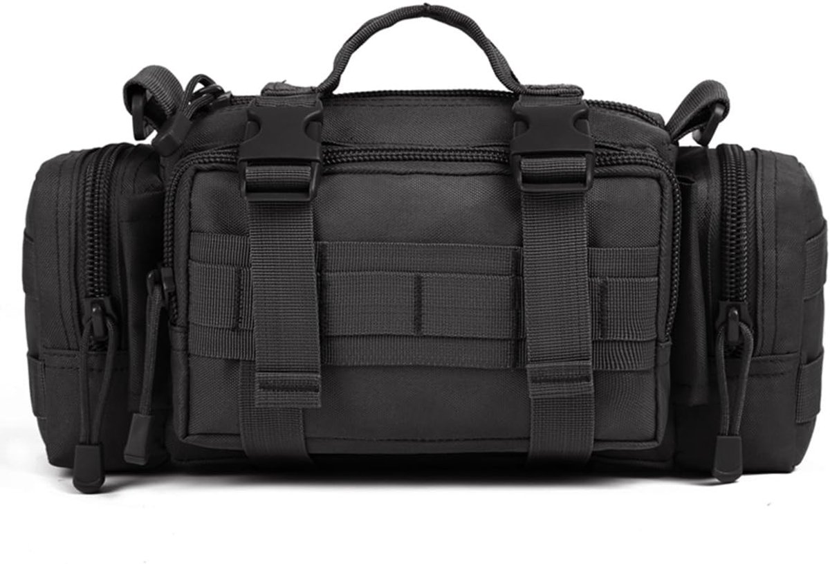 SnelShoppen - 3-Way Waist Bag Tactical Molle Crossbody Schoudertas Handbag voor Hiken, Kamperen, Trekking, Jagen, Waterdicht, Zwart