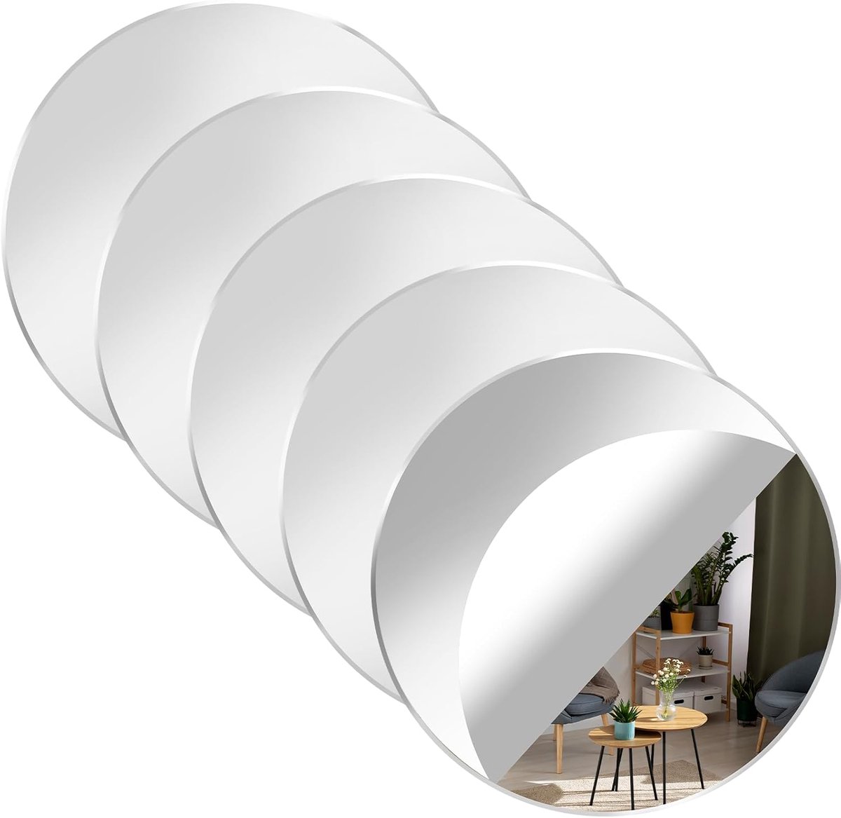 SnelShoppen - Pack van 5 Zelfklevende Spiegels, 10 cm Rond Acryl voor Plakken, Decoratieve Wandspiegel voor Badkamer, Woonkamer, Slaapkamer, Kledingka