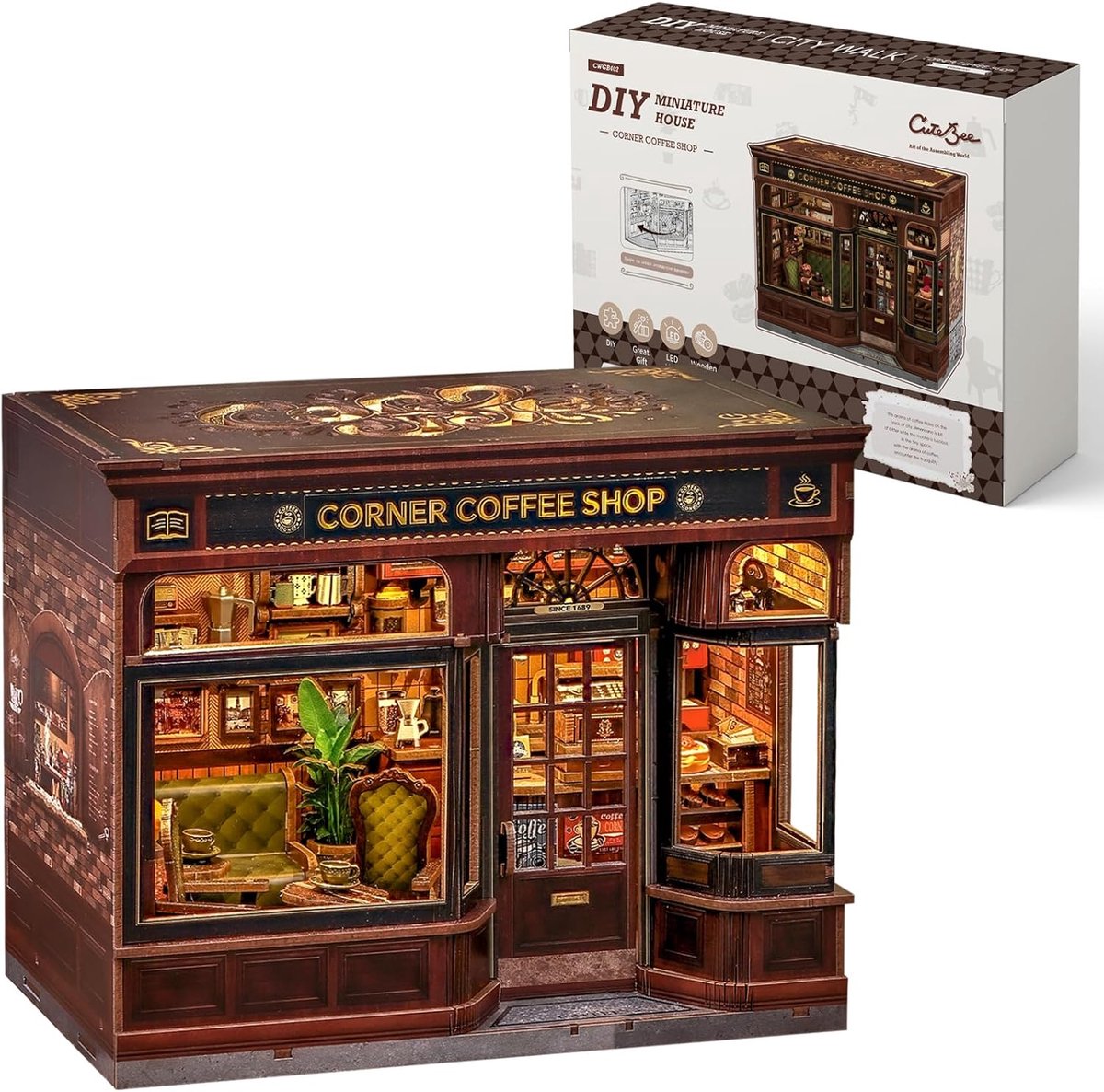 SnelShoppen - DIY Book Nook Kit - 3D Miniatuur Retro Coffee Shop Bouwset voor Volwassenen - Creatieve Modelbouwset voor Thuis Decoratie en Unieke Cade