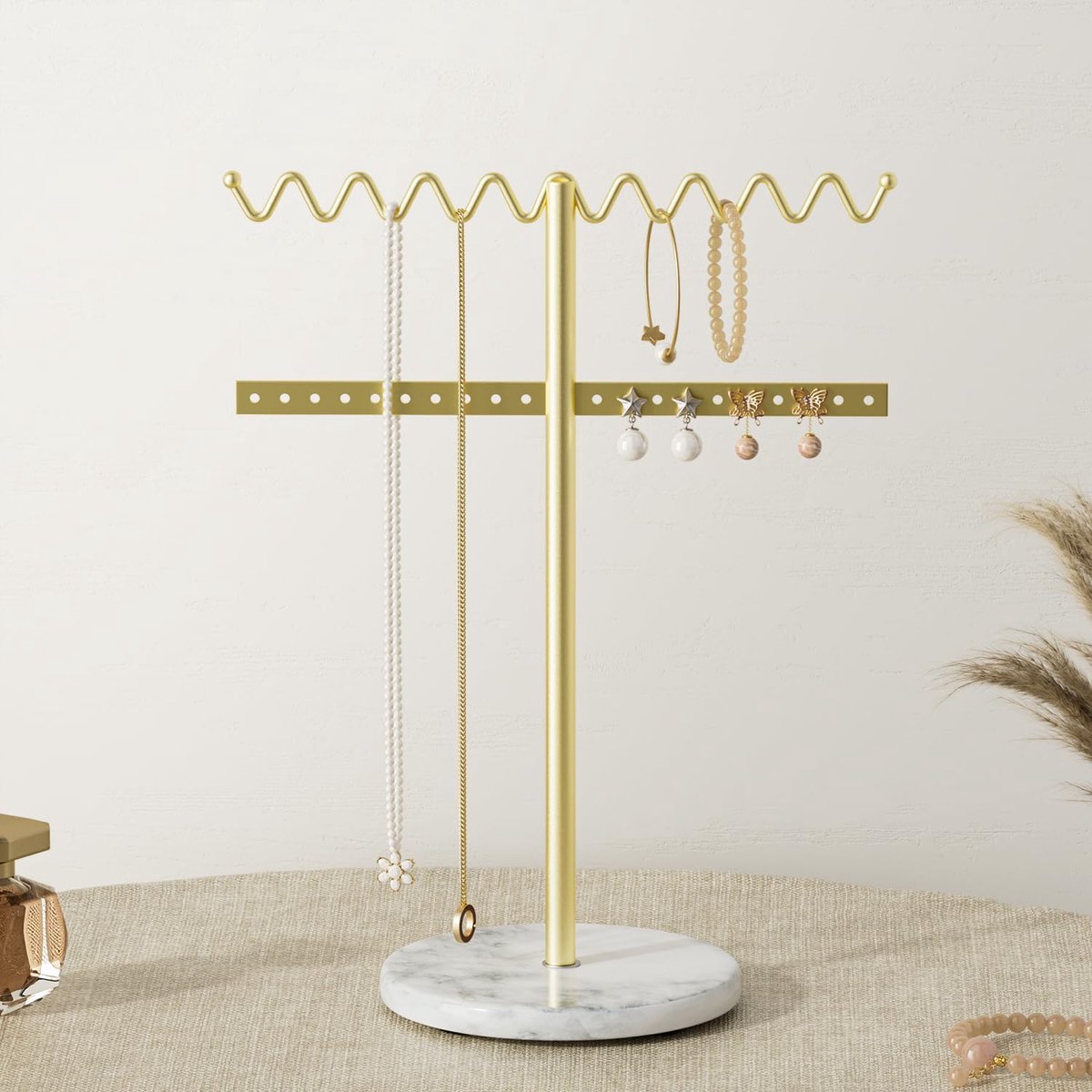 SnelShoppen - Josmimic Sieraadstandaard, Sieraden Organizer, Marmer Halsketting Display voor Kleine Halskettingen en Armbanden, Goud, Golfvorm