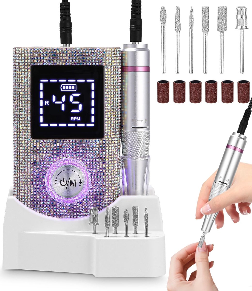 SnelShoppen - Elektrische Vijl 45.000rpm Nagel Cutter voor Gel en Acryl Nagels met LCD Display en Verstelbare F/R Draairichting - Professionele Nagelv
