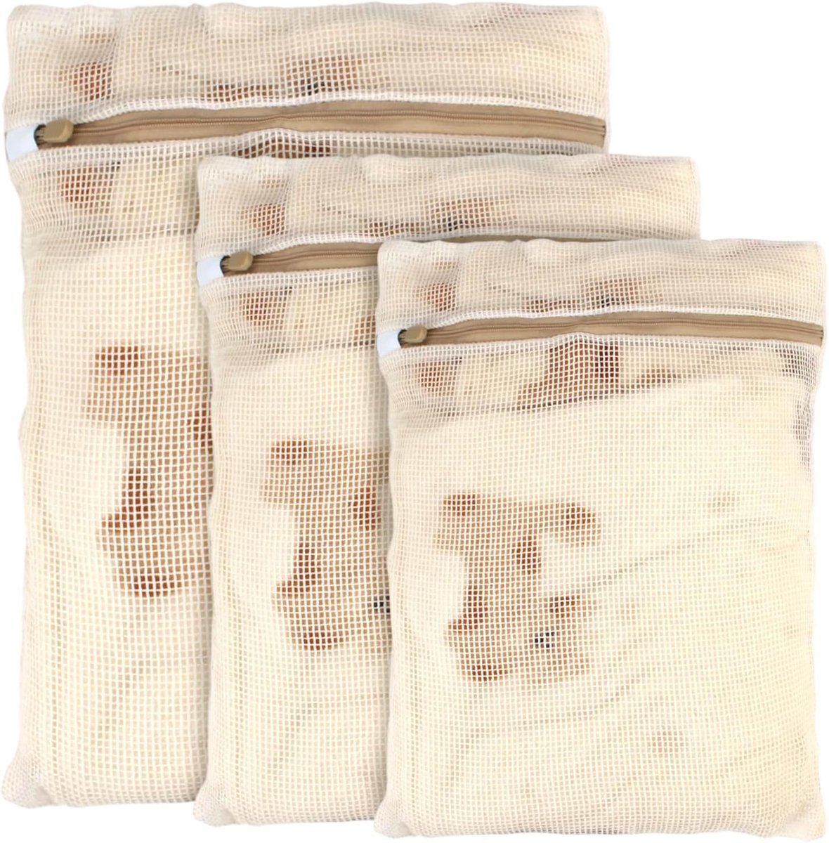 SnelShoppen - 3 Stuks Wasnet voor Wasmachine, Duurzame MESH Waszakken in 3 Maten, Beschermende Waszak met Rits voor Delicate Blouses, Sokken, Ondergoe