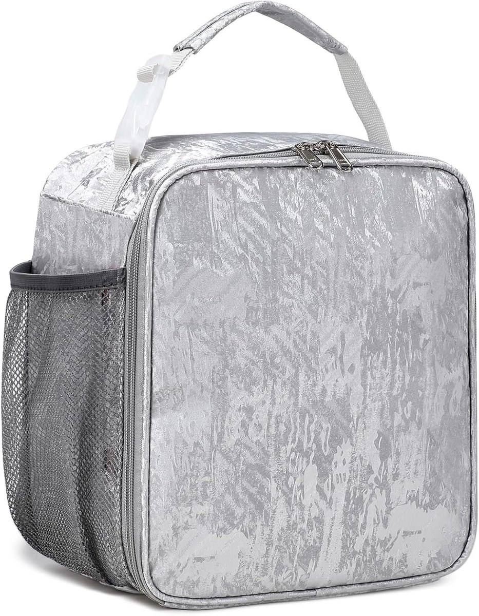 SnelShoppen - Koeltas Meisjes Lunch Tas Dames Picknick Tas Met Schouderband Zilver Grijs 22x14x26 cm Geïsoleerd Perfect Voor School, Kantoor, Buitensh
