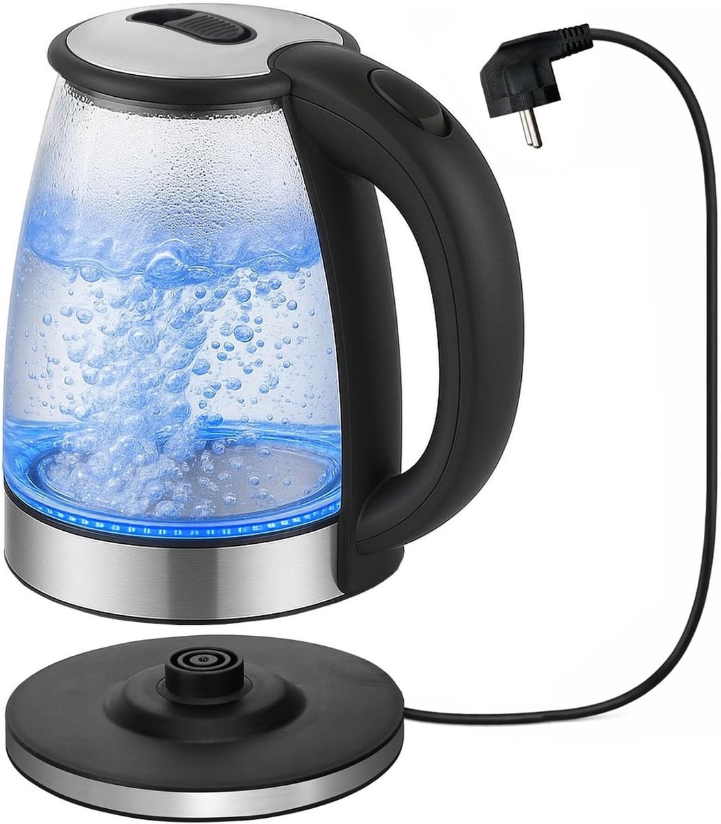 SnelShoppen - Glass Kettle 1.8 L - Stil en Snel Koken - BPA Vrij, 360° Draaibaar, LED Verlichting, Borosilicaat Glas, Automatische Uitschakeling, Over