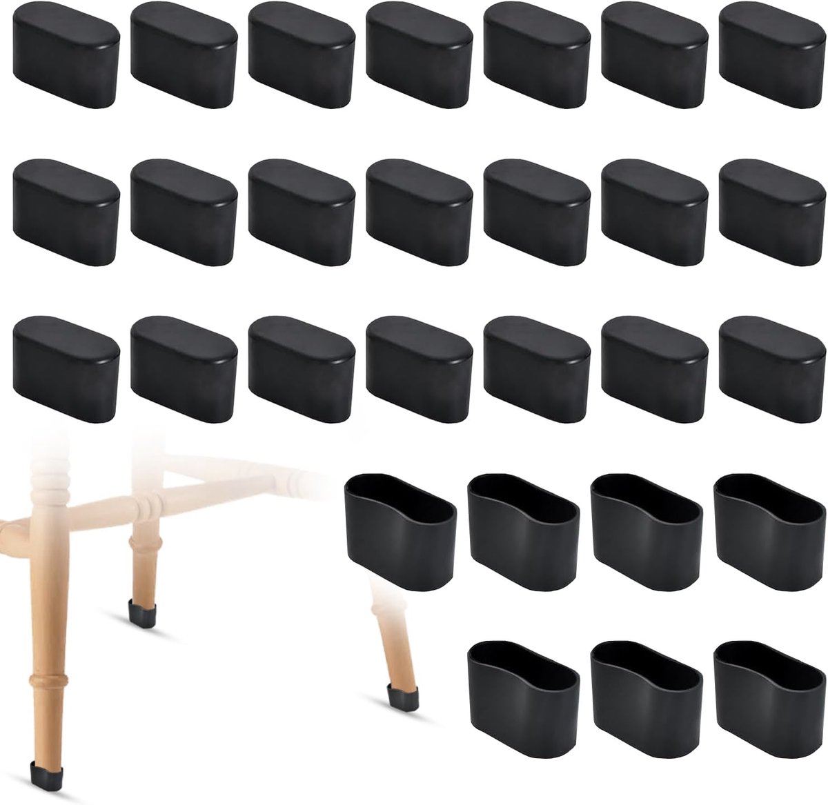SnelShoppen - Pack van 28 Ovale Stoelpoot Caps 40 x 20 mm Antislip PVC Voetdoppen voor Tui