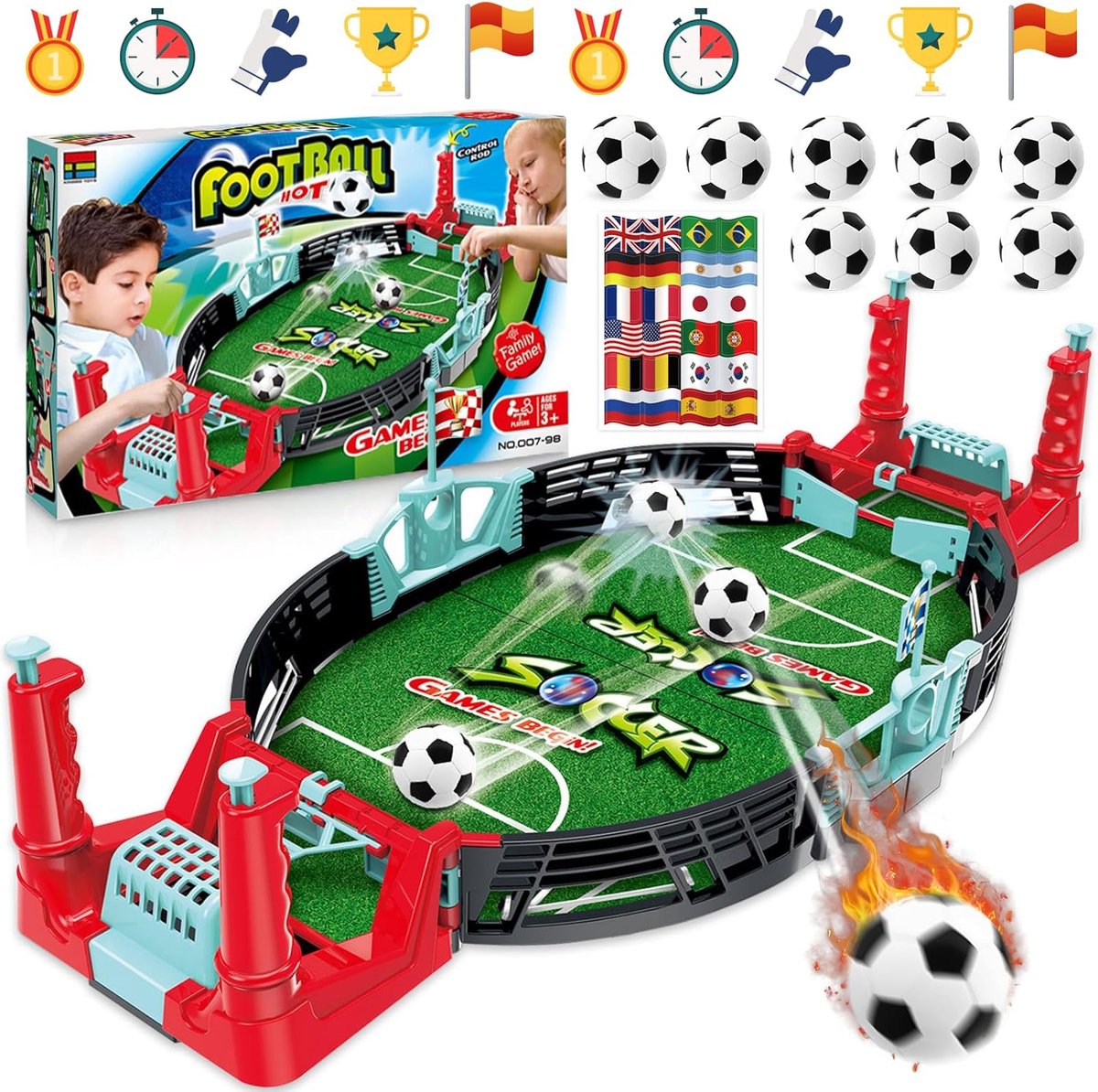 SnelShoppen - Tafelvoetbal voor Kinderen - Mini Voetbalspel met 8 Ballen - Interactief Spel voor 2-4 Personen - Geschikt voor Kinderen van 4 tot 7 Jaa