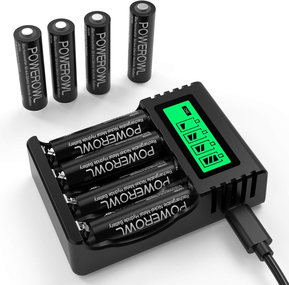 SnelShoppen - Oplaadbare AA Batterijen met Oplader - 8 Stuks, 2800mAh, Hoge Capaciteit, NiMH, LCD, USB Snelladen, Ideaal voor Elektronische Apparaten,