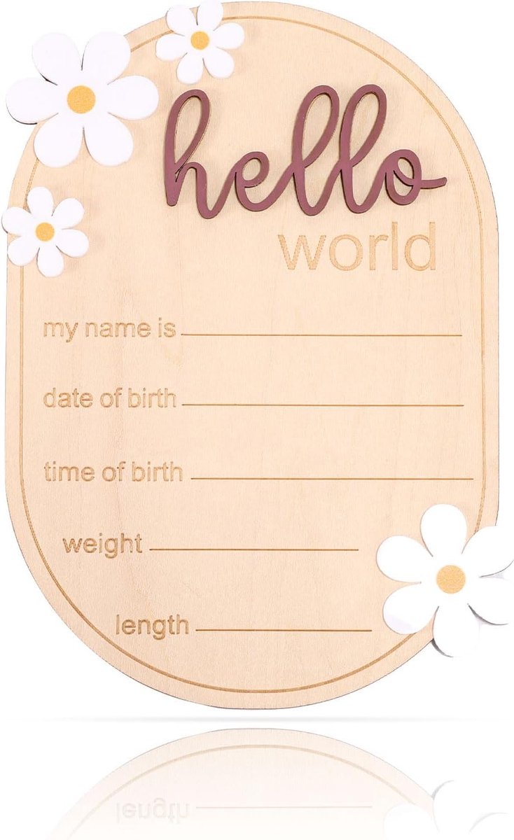 SnelShoppen - Houten Baby Announcement Board - Personaliseerbare Hello World Welkom Sign voor Pasgeborenen - Geboorte Aankondiging Bord - Baby Naam, G