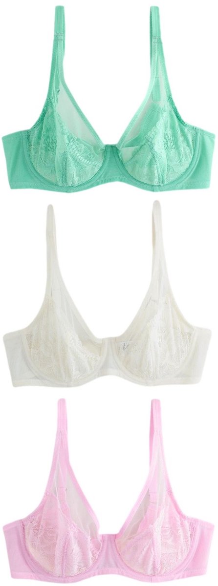Next Dames - Set van 3 DD+ beha's met kant zonder vulling met volledige cups - Crème Pink/Green/Cream