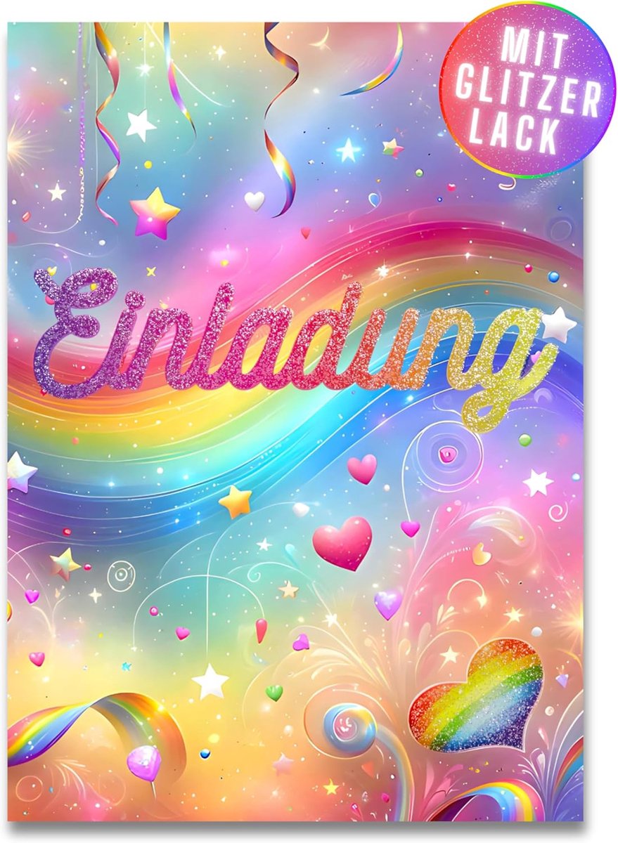 SnelShoppen - Glitzer Rainbow Uitnodigingskaarten Kinderfeest - Verjaardagsuitnodigingen Meisjes - 12 Stuks DIN A6 - Glitter Kaarten voor Feestjes - K
