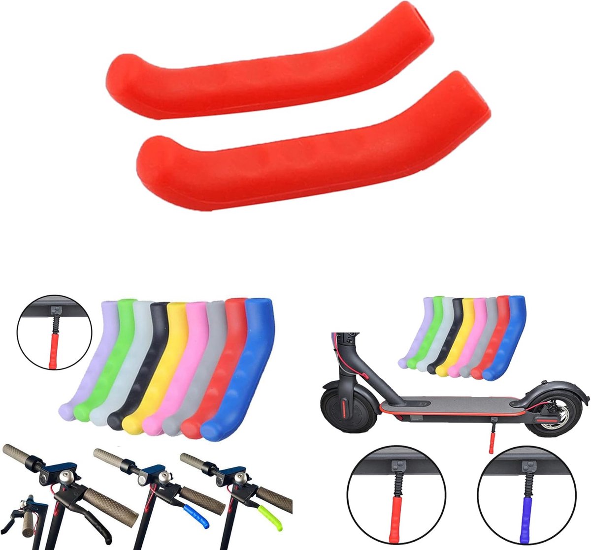 SnelShoppen - 2 stuks 2-in-1 remhendel hoes en voetsteunhoes voor elektrische scooter, silicone, antislip, slijtvast, rood, accessoires voor Xiaomi M3