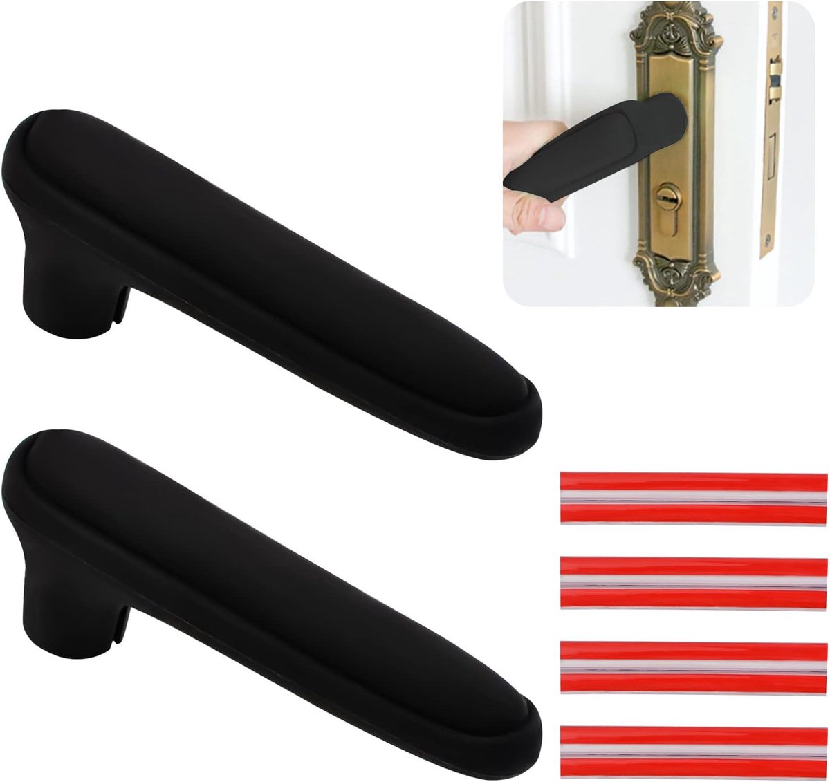 Matte Zwarte Silliconen Deurgreep Covers - Antistatische Veiligheidsbescherming met Anti-Botsstrip - 2 Stuks