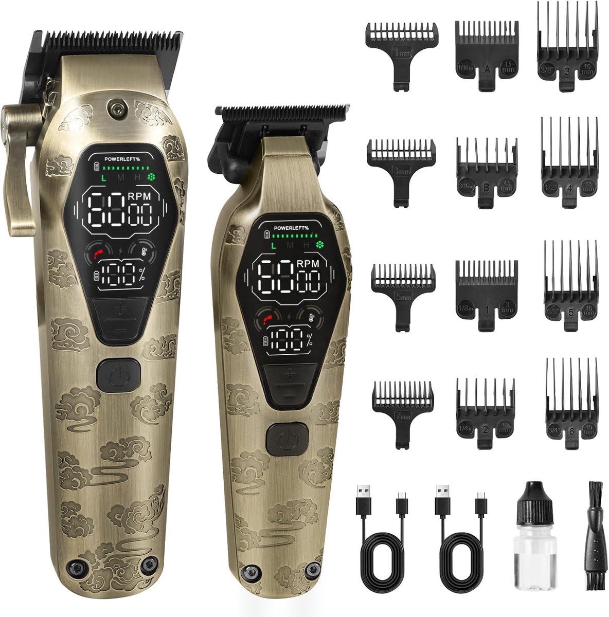 SnelShoppen - Draadloze Professionele Haarclipper Set - USB Oplaadbare Haarknipset voor Mannen met LCD, T-blade Trimmer, 12 Limietkammen, Perfect voor