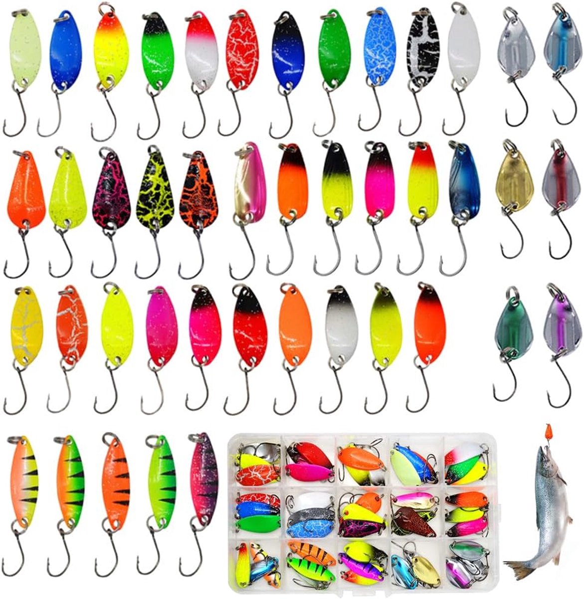 SnelShoppen - 43 Vis Trout Spoons, 2-3.5g, Vissersgerei voor Forel, Flitsend Licht, Vervaardigd uit Hoogwaardig Materiaal, Perfect voor Spinner Baits,