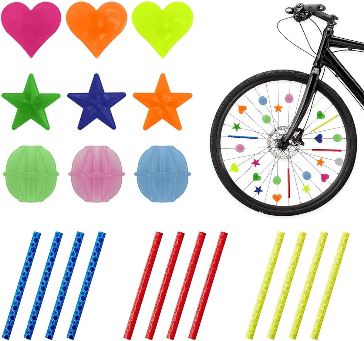 SnelShoppen - 72 Stuks Kleurige Fiets Spaken Versieringen, Clip-on Spaken Accessoires voor Kinderen, Waterproof en Lichtgewicht, Ideaal voor Meisjes e