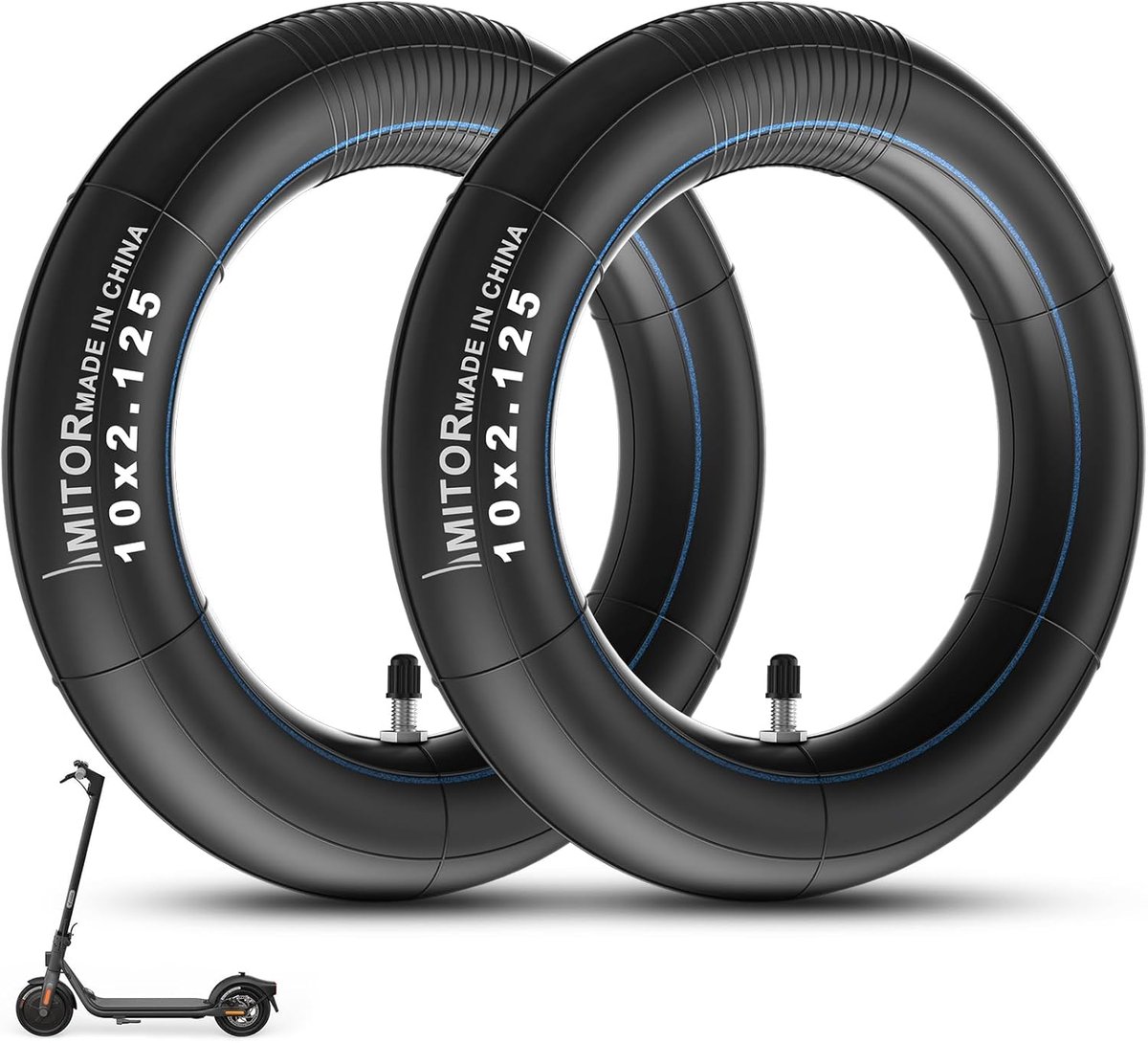 SnelShoppen - Versterkte Binnenbanden voor Elektrische Scooter 10 x 2 cm, Hoog Elastisch en Duurzaam, 2 mm Dikte, Pack van 2 met Zilveren Rechte Venti