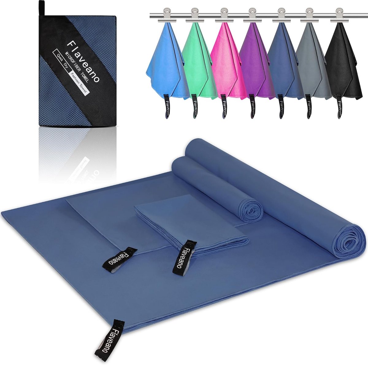 SnelShoppen - Microfiber Handdoeken Set van 3 - Sneldrogend Reisdoek 180x90cm, 80x40cm, 50x30cm - Ideaal voor Camping, Strand, Gym, Sport en Zwemmen -