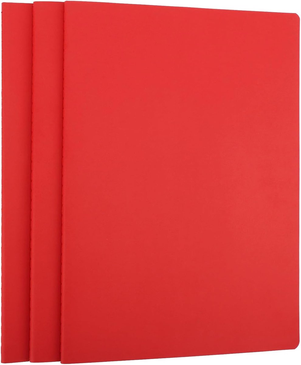 SnelShoppen - Softcover A4 Notebook Lined - 3 Stuks 100GSM Gelijnd Notitieboek A4 - Rood Softcover 21x29,3cm - 40 Vellen/80 Pagina's Notebooks voor Sc