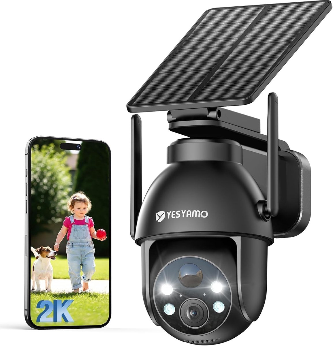 SnelShoppen - Outdoor Beveiligingscamera 2K 3MP, Draadloze 360° PTZ Camera met Solar Paneel, PIR Bewegingssensor, 2-Weg Audio, Kleur Nachtzicht, IP65