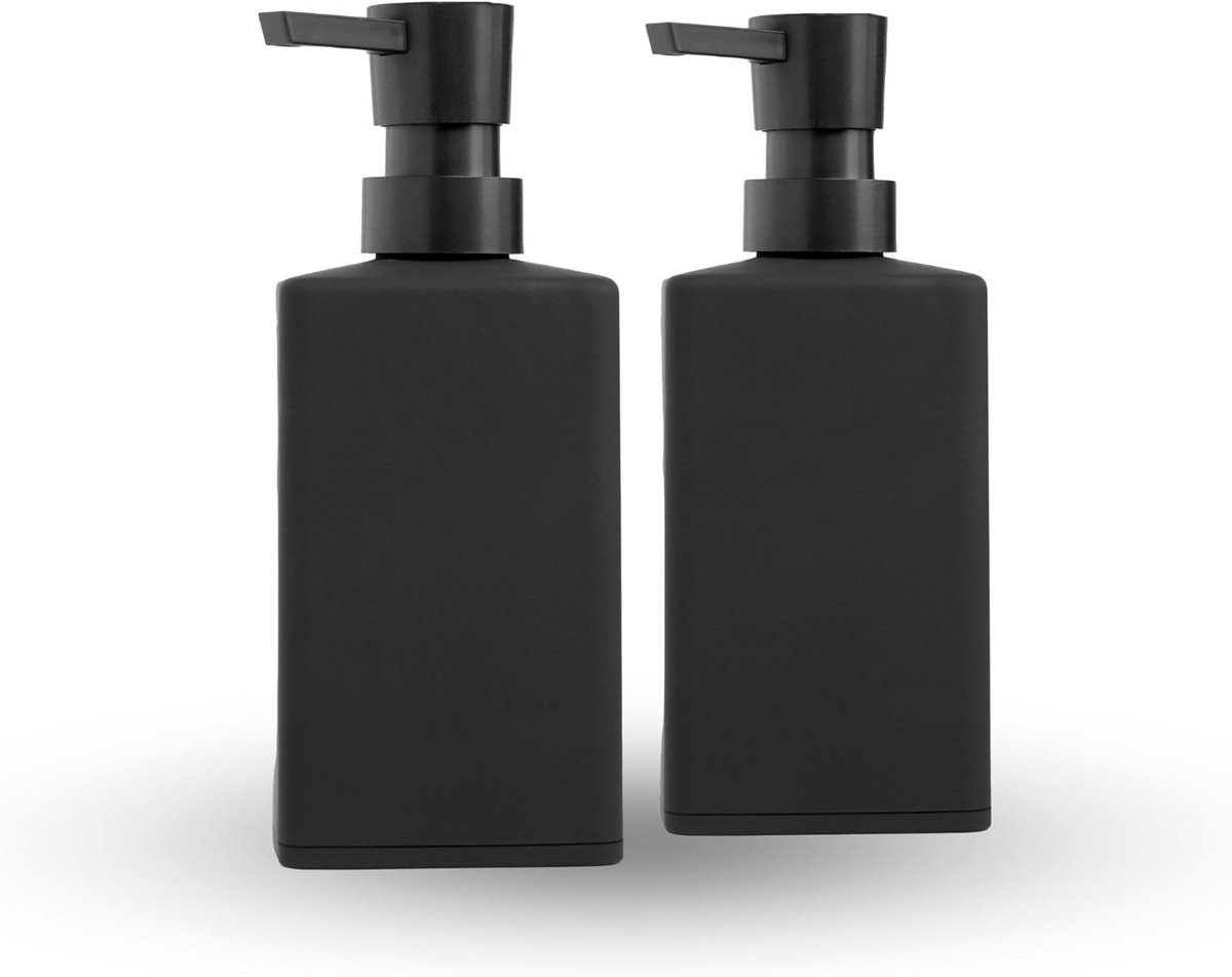 SnelShoppen - Set van 2 Mat Zwarte Zeeppompjes - Vrijstaande Zeepdispensers voor Keuken, Badkamer en Toilet - Rechthoekige Zeepdispenser - Modern Desi