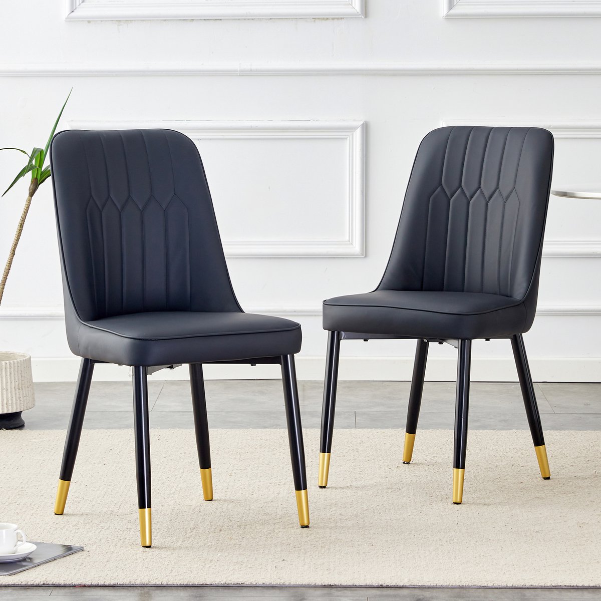 COVREO Eetkamerstoel 89 x 43 cm - set van 2, kunstleer zitting, metalen poten, zwart
