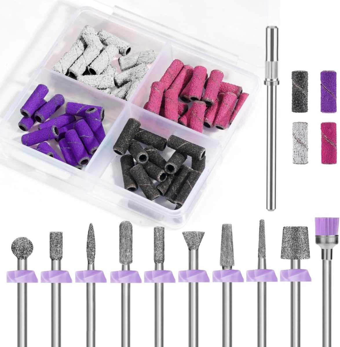 SnelShoppen - 10-delige Diamond Nail Drill Bits Set voor Efile, Incl. 40 Kleine Schuurbanden (#120#180#240) en Mandrel Bit, Professionele Manicure Ped
