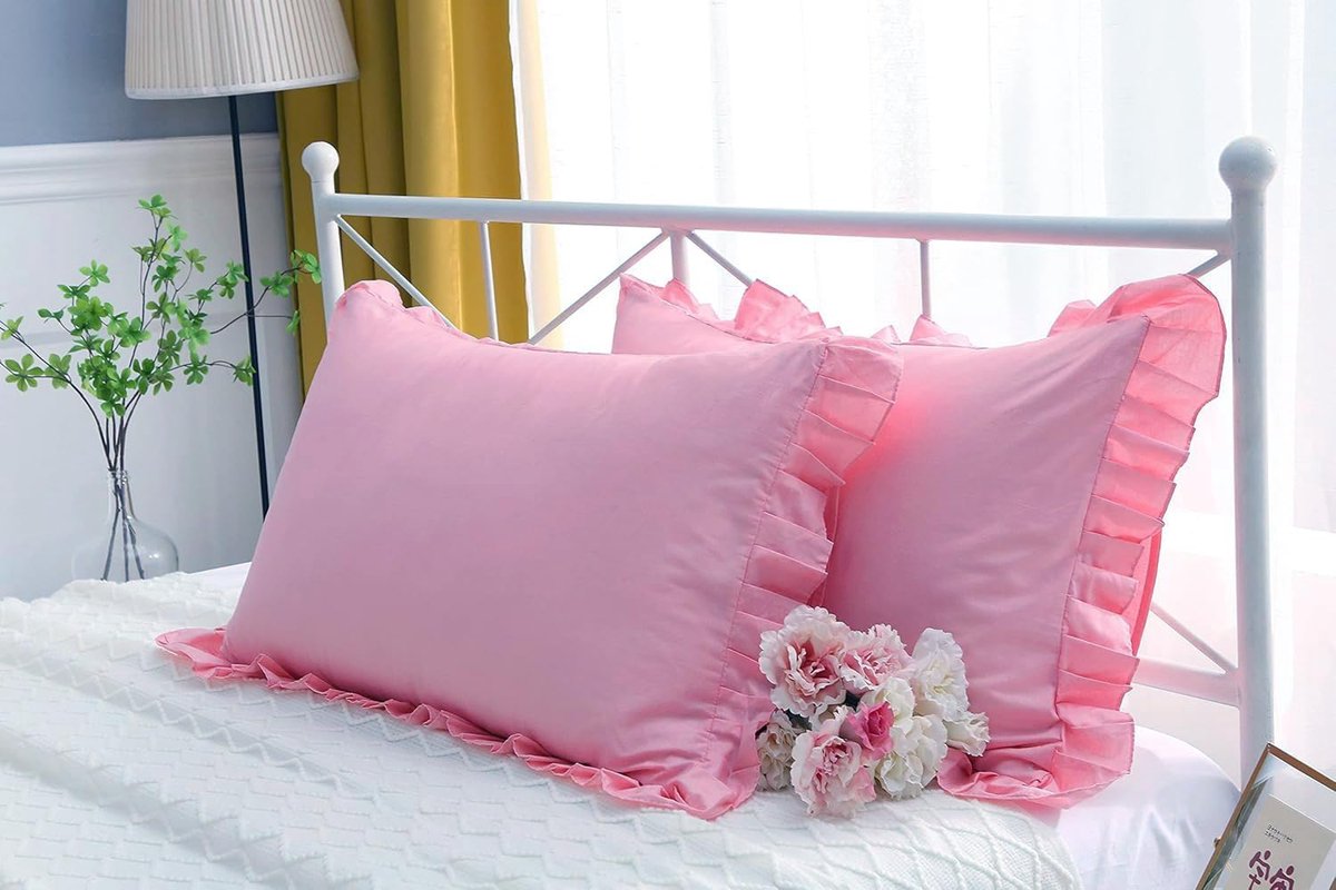 Thijox - Kussenslopen met Zoom en Ruches, Katoen, Roze, 40 x 80 cm, 2 Stuks - Perfect voor Slaapkamer, Woonkamer, Feest, en Tuin