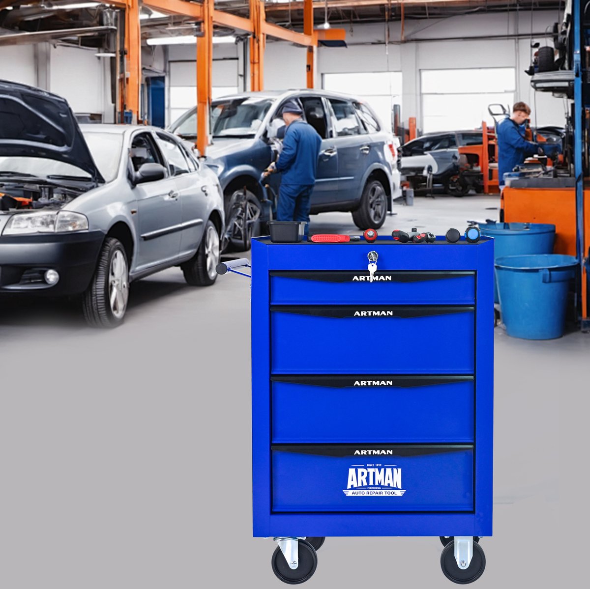 MODENUIT Gereedschapskar - 4 Lades Met Kogelgelagerde Ladegeleiders - Voor Garage - Staal - 60x33x77,5 cm