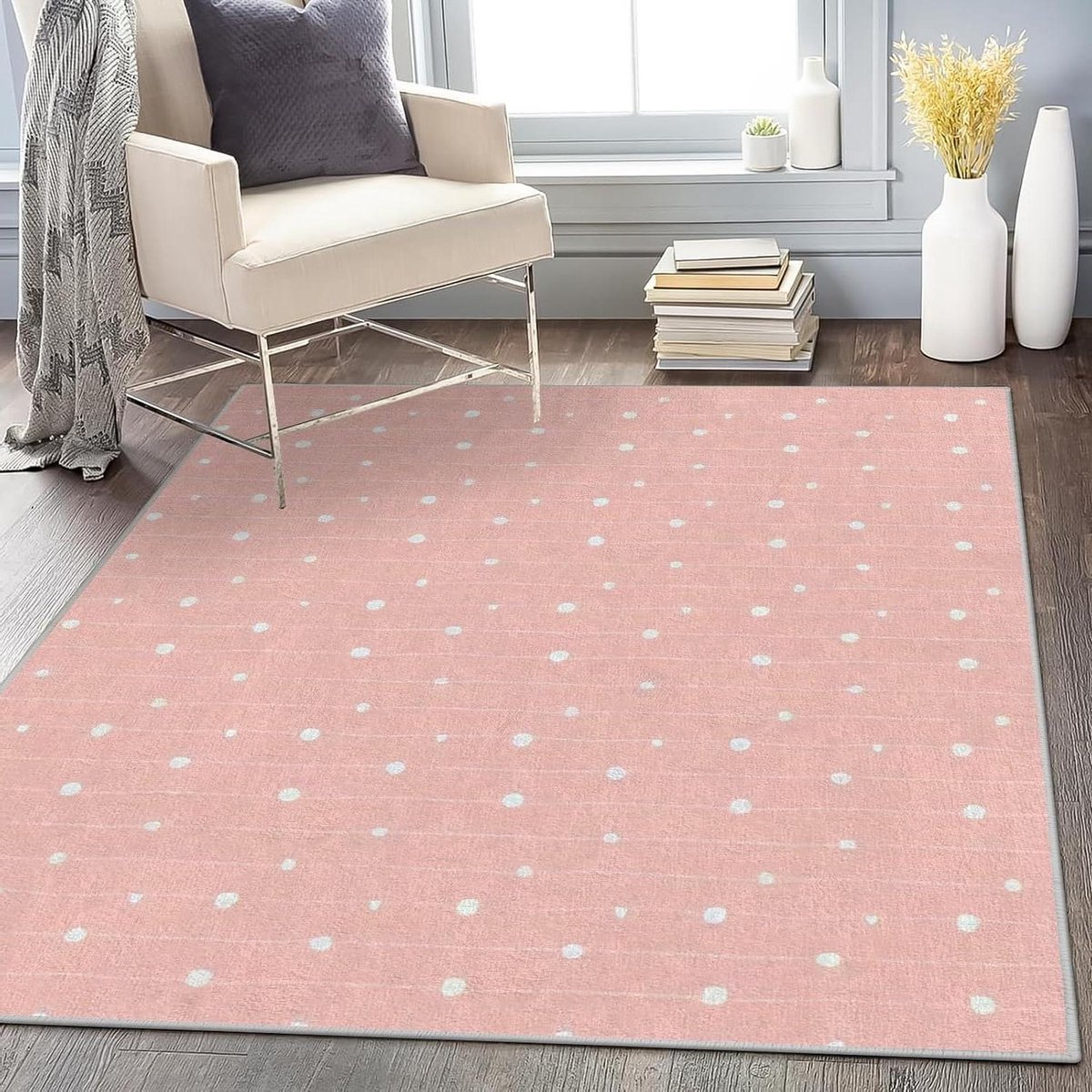 Gestreept Vloerkleed - Zachte Vloerbedekking - Woonkamer Decoratie - Anti-slip Onderkant - 200 x 300 cm - Roze Stippen