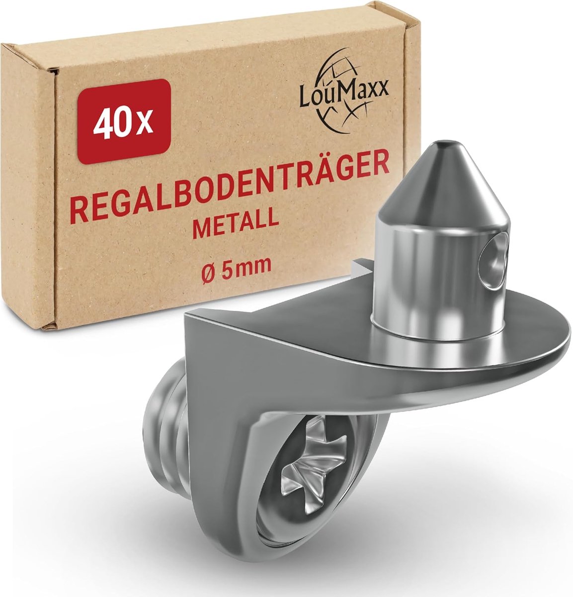 SnelShoppen - Set van 40 Winkelbodemdragers met Pinnen en Schroef - Veiligheidsbodemdrager 5mm - Vernikkeld Zamak Inlegbodem Houder voor Rekken en Kas