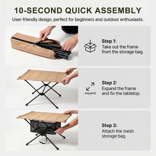 SnelShoppen - Opvouwbare Campingtafel Draagbaar met Draagtas en Netzak (60x40 cm) - Compacte Klaptafel voor Kamperen, Vissen, Picknicks en Outdoor Act van Snelshoppen — afbeelding 4
