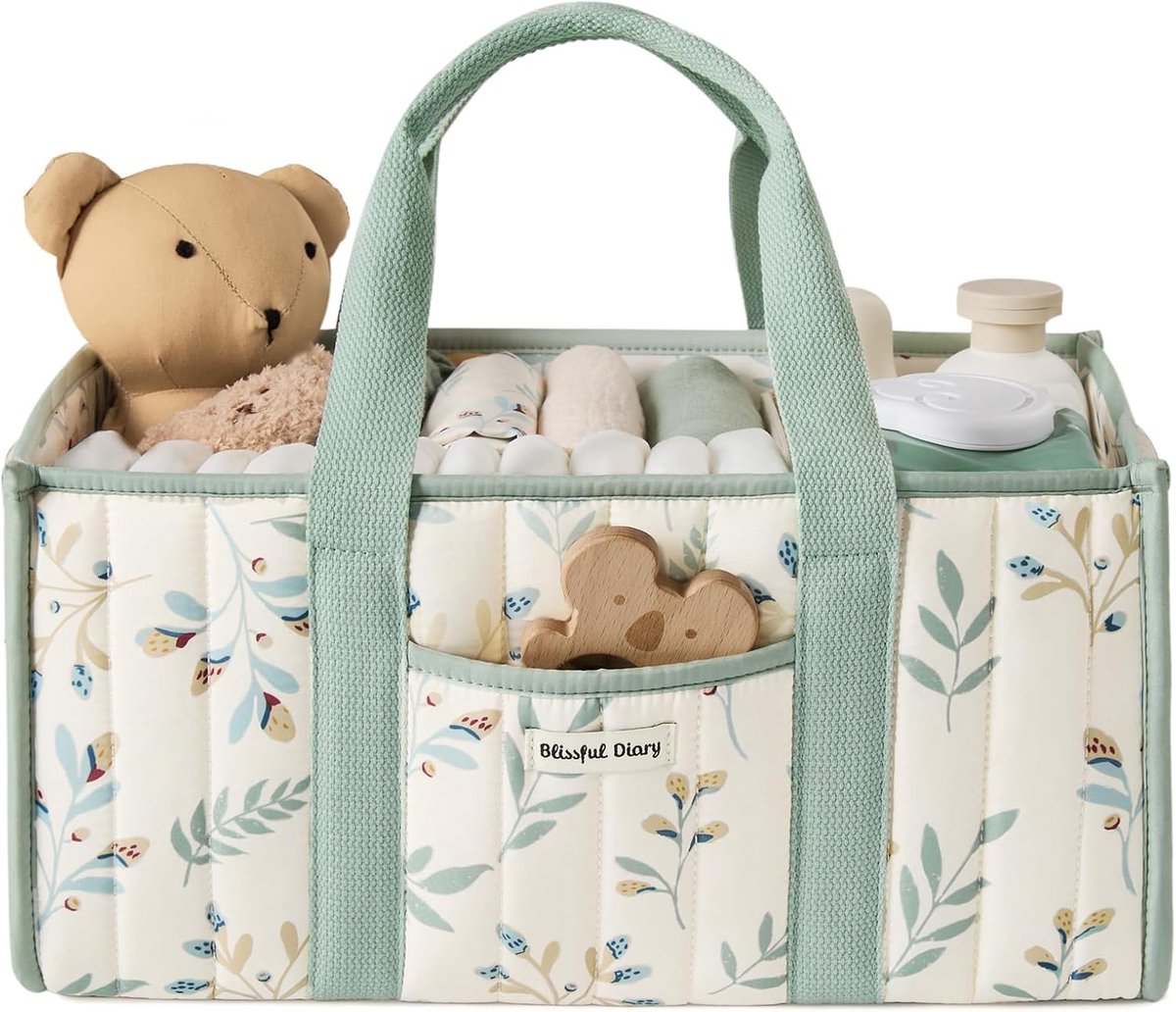 SnelShoppen - Blissful Diary Luiertas Organizer - Stijlvolle Opbergmand voor Nieuweboren - Essentiële Luierstation - Baby Shower Cadeau - Saliebladgro