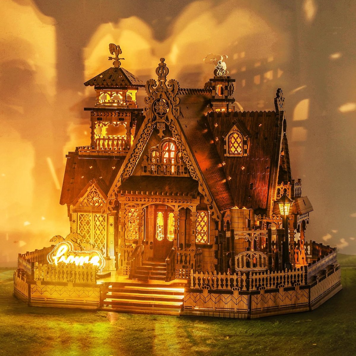 SnelShoppen - LED 3D Houten Puzzel Landelijk Cottage Model - DIY Miniatuur Bouwkit met Sprankelende LED Verlichting - Knutselmodel voor Volwassenen, W
