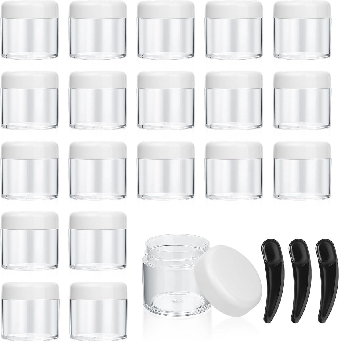 SnelShoppen - 20 Stuks Doorzichtige Monsterpotten 40 ml Plastic Cosmetische Containers met Schroefdeksels - Lege Reisopslag Make-up Potten met 3 Mini