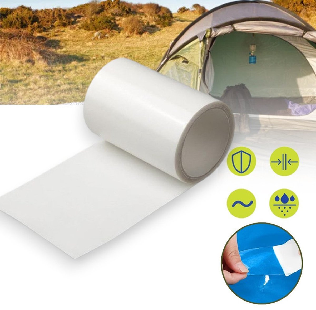Waterdichte Reparatietape Voor Stof – Transparante Reparatietape – Sterke Kleefkracht – Slijtvast – Voor Tent En Luifel – 100 x 10 cm – 1 Rol – Transparant