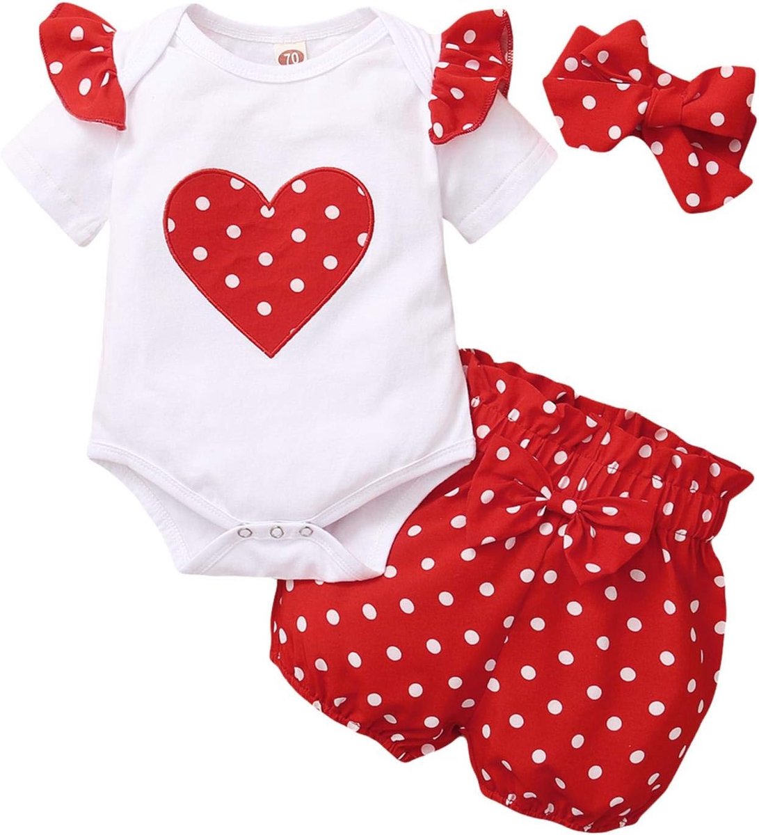 SnelShoppen - Babymeisjeskleding Set Korte Mouwen + Broek + Hoofdband - Casual Zomer Outfit - 0-18 Maanden - 95% Katoen - Schattig en Modieus - Perfec