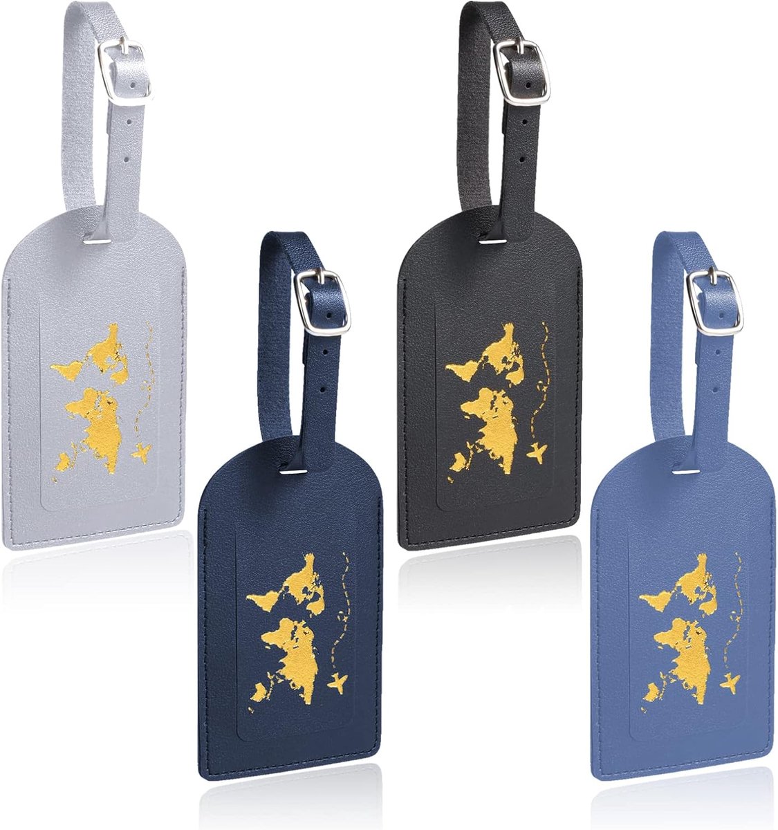 SnelShoppen - 4 Stuks Kofferhangers Adreslabel ID-Label Lederen Bagagelabel Diepblauw voor Reis, Handbagage, Reistas, Rugzak, Laptop, Ideaal voor Vlie