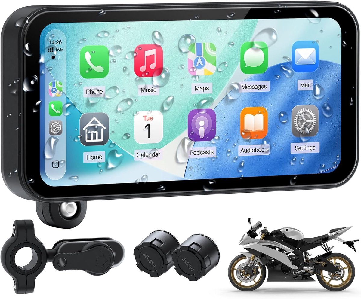 SnelShoppen - W622 Motorfiets Carplay en Android Auto - 6,3 Inch Waterdicht GPS Navigatiesysteem met Lichtsensor, Dubbele Bluetooth, Siri/G-Assist en