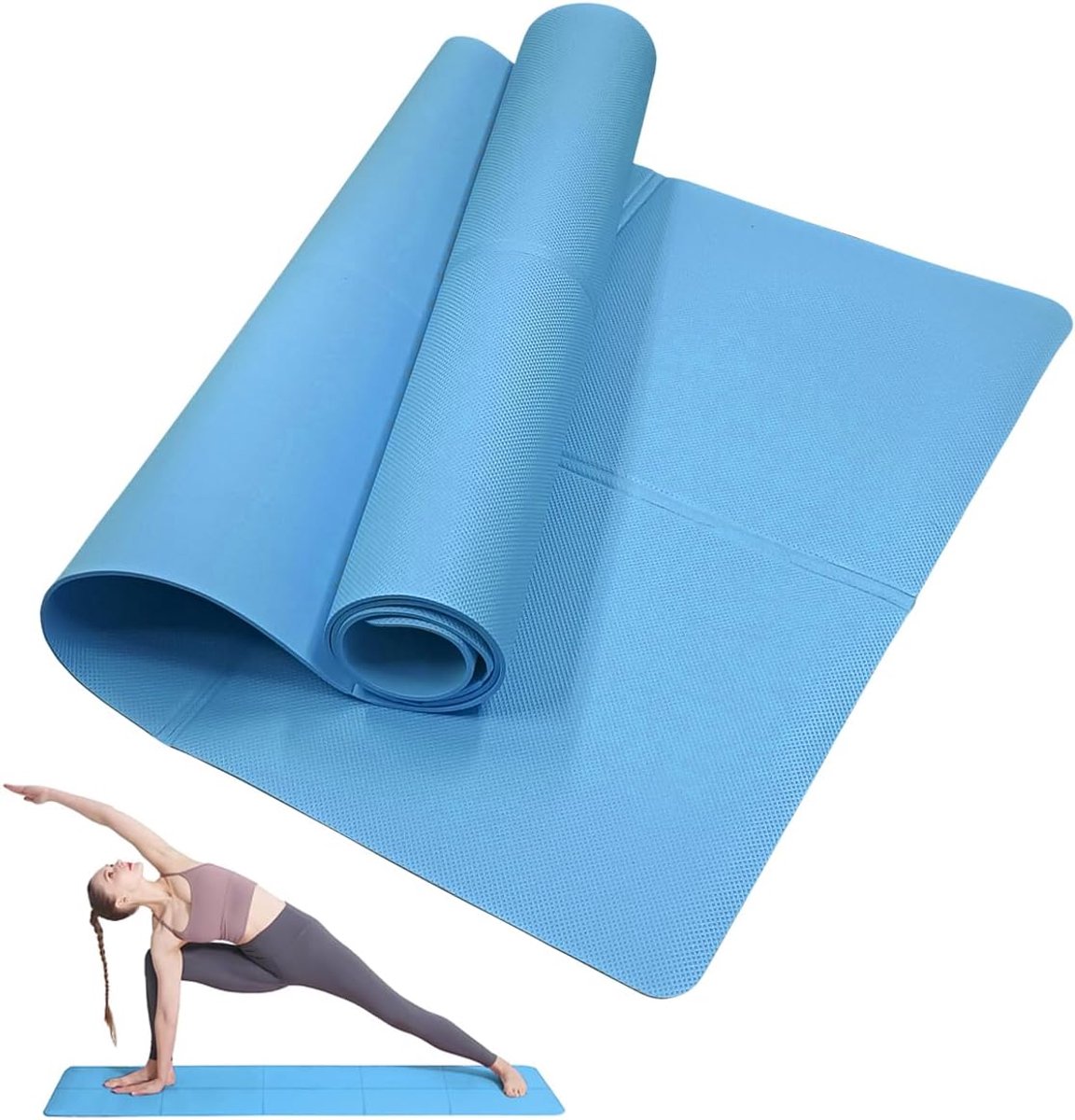 Klassieke Yogamat - Fitnessmat Gymnastiekmat - Oefenen Balans Verbeteren - Antislip Textuur Beide Zijden - 173 x 61 cm - Blauw