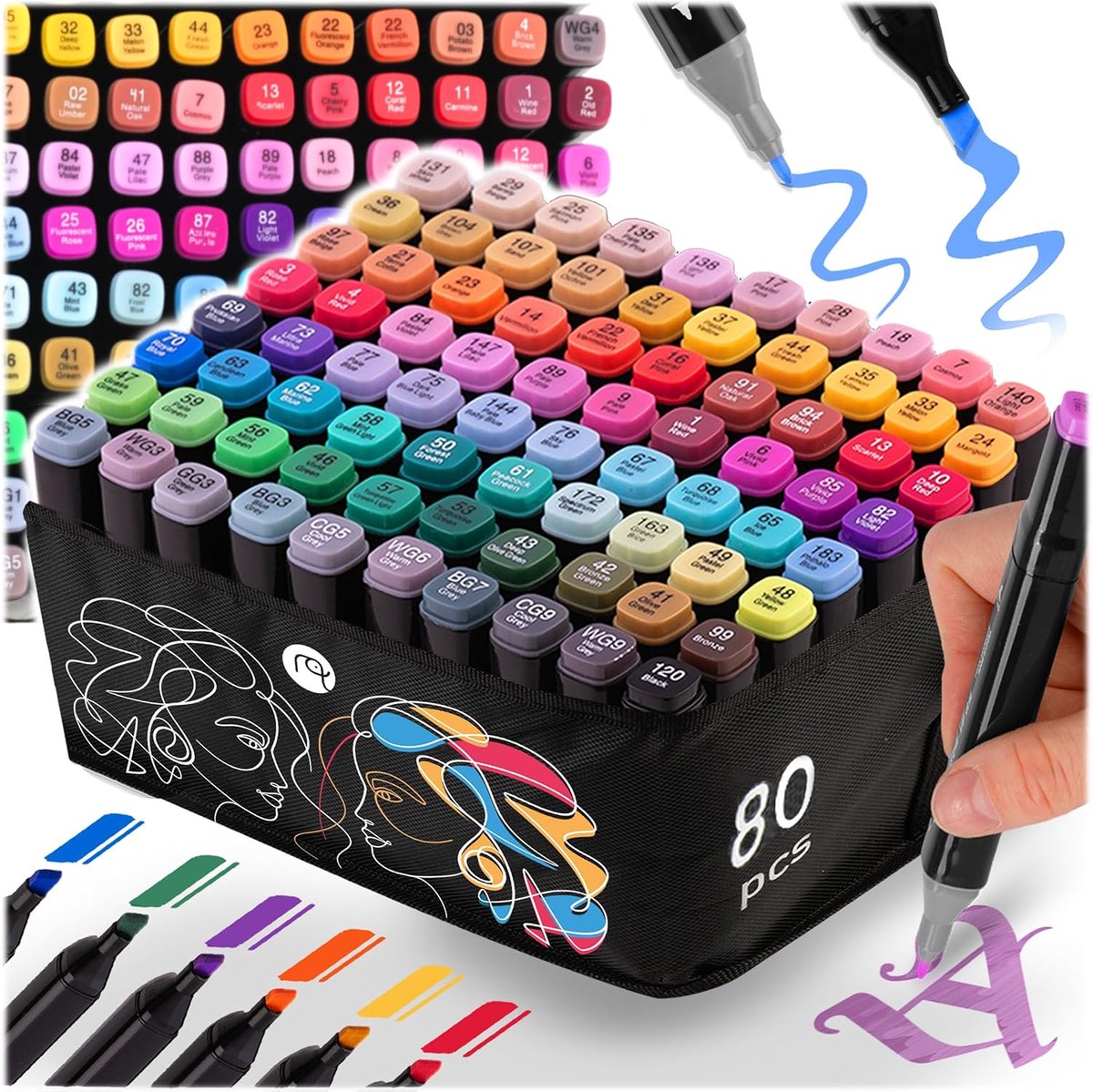 SnelShoppen - Alcohol Marker Viltstiften Set 80 Stuks - Dubbelzijdig Waterbestendig - Perfect voor Kunstenaars en Hobbyisten - Creatief Kleurgebruik e
