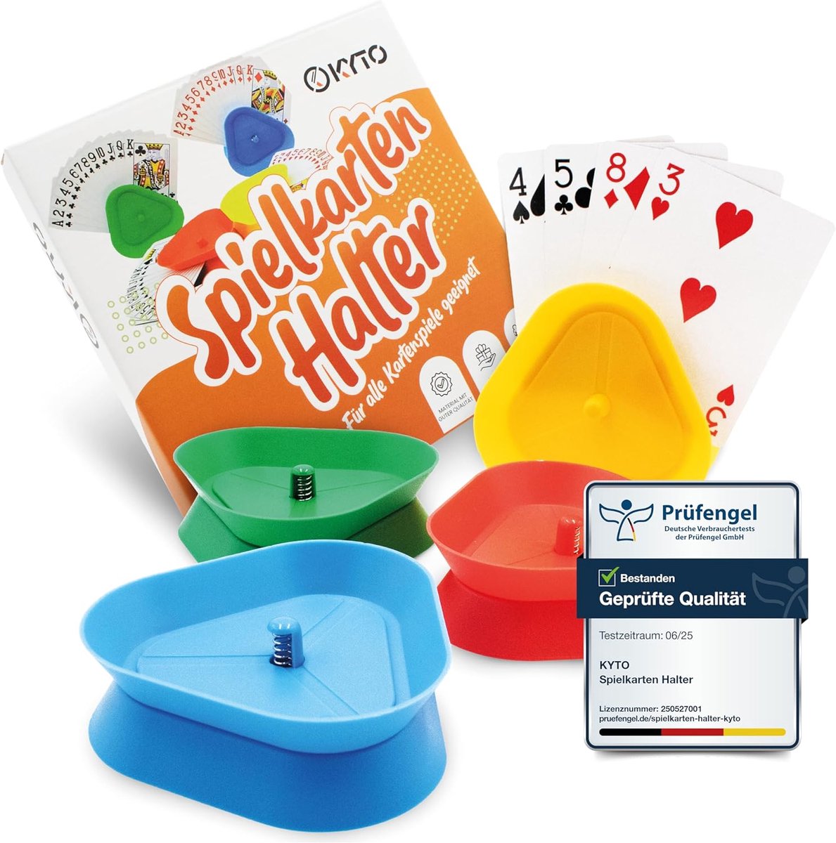 SnelShoppen - 4 Stuks Speelkaartenhouders voor 35 Kaarten - Kleurrijke Kaartenhouder van Kunststof - Ideaal voor Kinderen en Volwassenen - Rood, Blauw