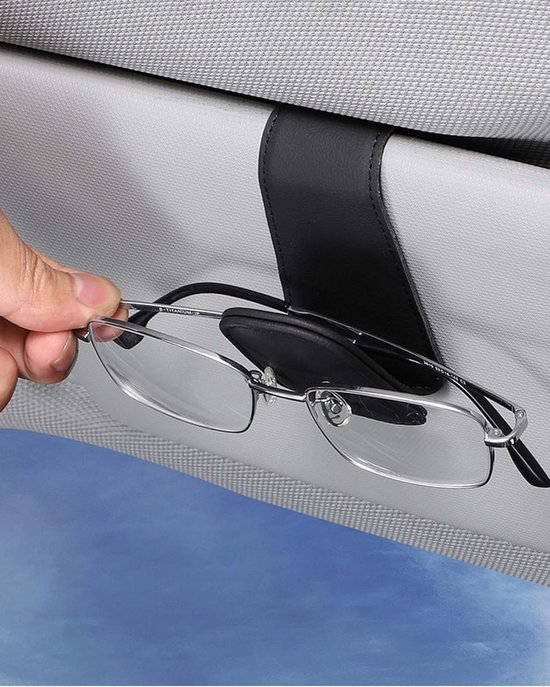 Brillenhouder voor Auto Zonneklep, Leer Zonnebrilhouder voor Autobrilhouder, Autovizier, Brilhouder, Clip voor Zonneklep, Zwart — afbeelding 2