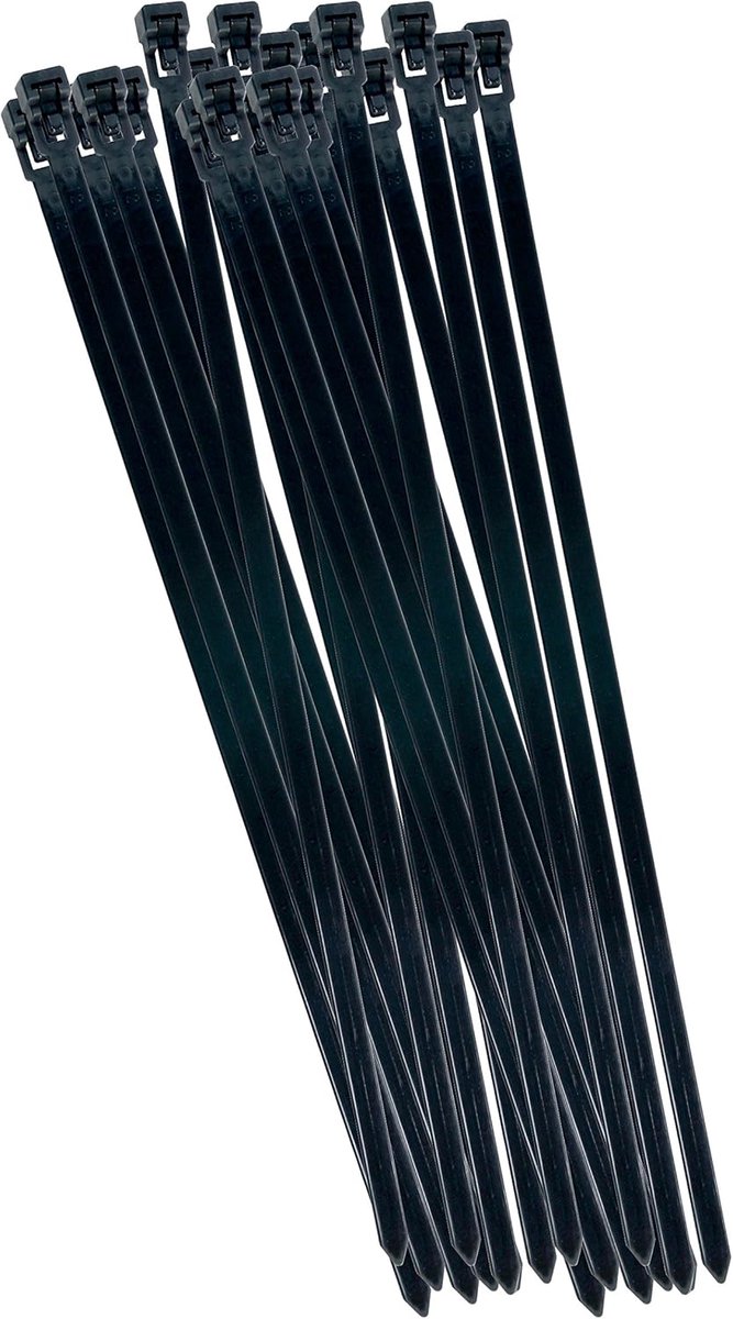 SnelShoppen - Herbruikbare Kabelbinders 7,5 x 300 mm - 50 Stuks Zwart - UV-bestendig, Ideaal voor Organiseren, Kabels, Tuin, Keuken en Feest